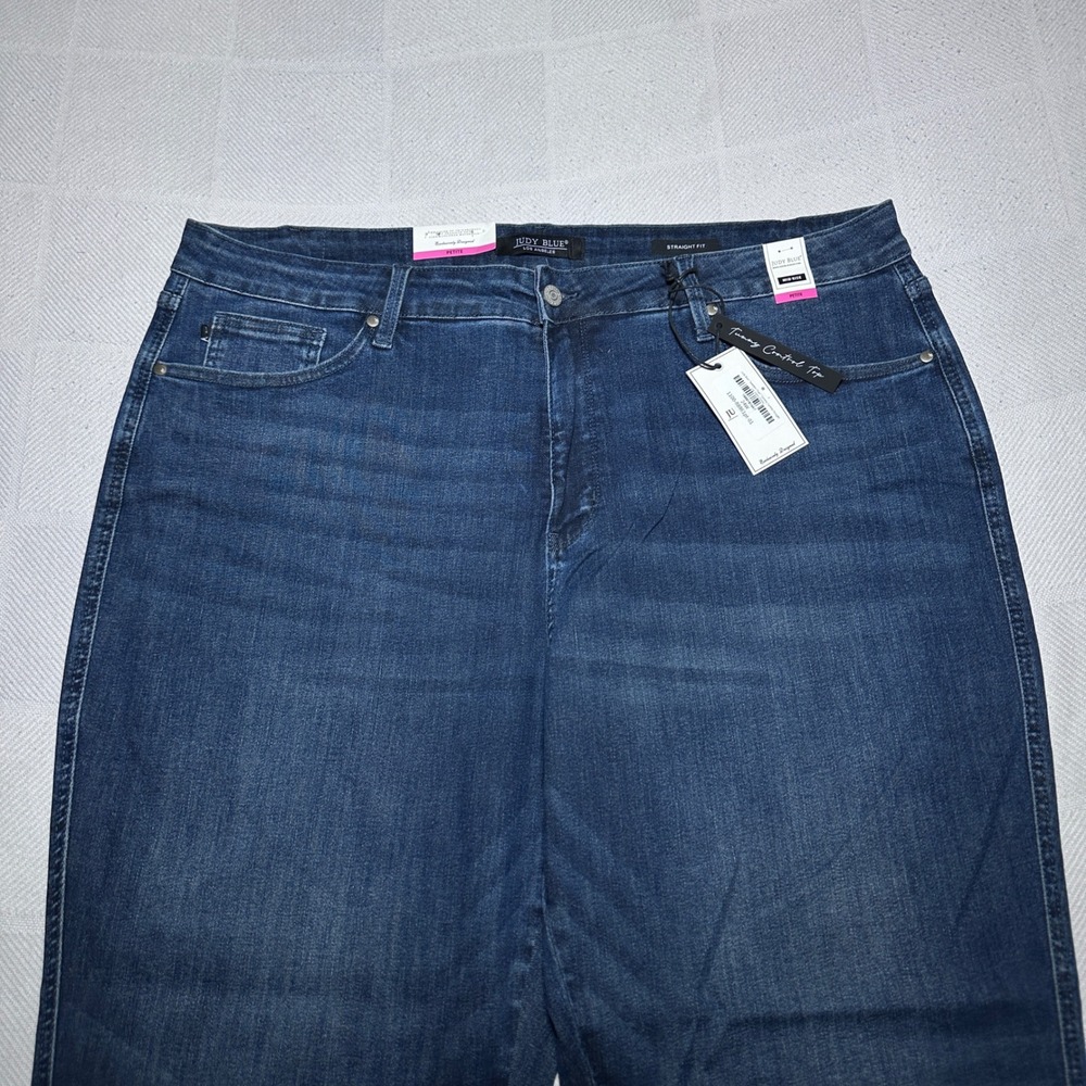 NEW Judy Blue Straight Leg Jeans Women 24W Petite Tummy Control Mid Rise Dark - Picture 2 of 14